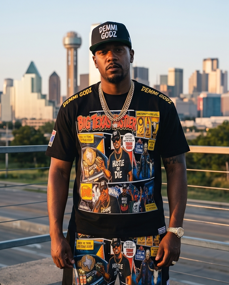 Big Texas — Urban Shirt & Short Set (Size M) — One‑of‑a‑Kind Streetwear