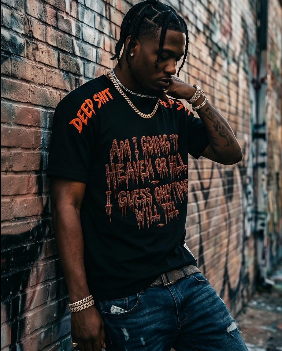 "Horror Heaven or Hell" — Heavyweight Black Tee (Large, One‑of‑a‑Kind, True to Size)