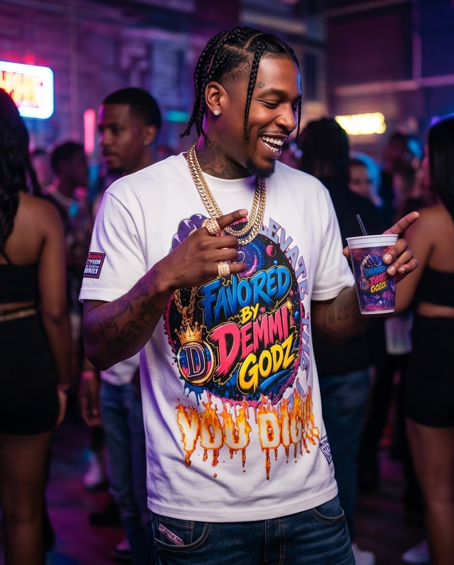 "Favored by Demmi Godz" — Urban Heavyweight T‑Shirt (Large) — One‑of‑a‑Kind Streetwear