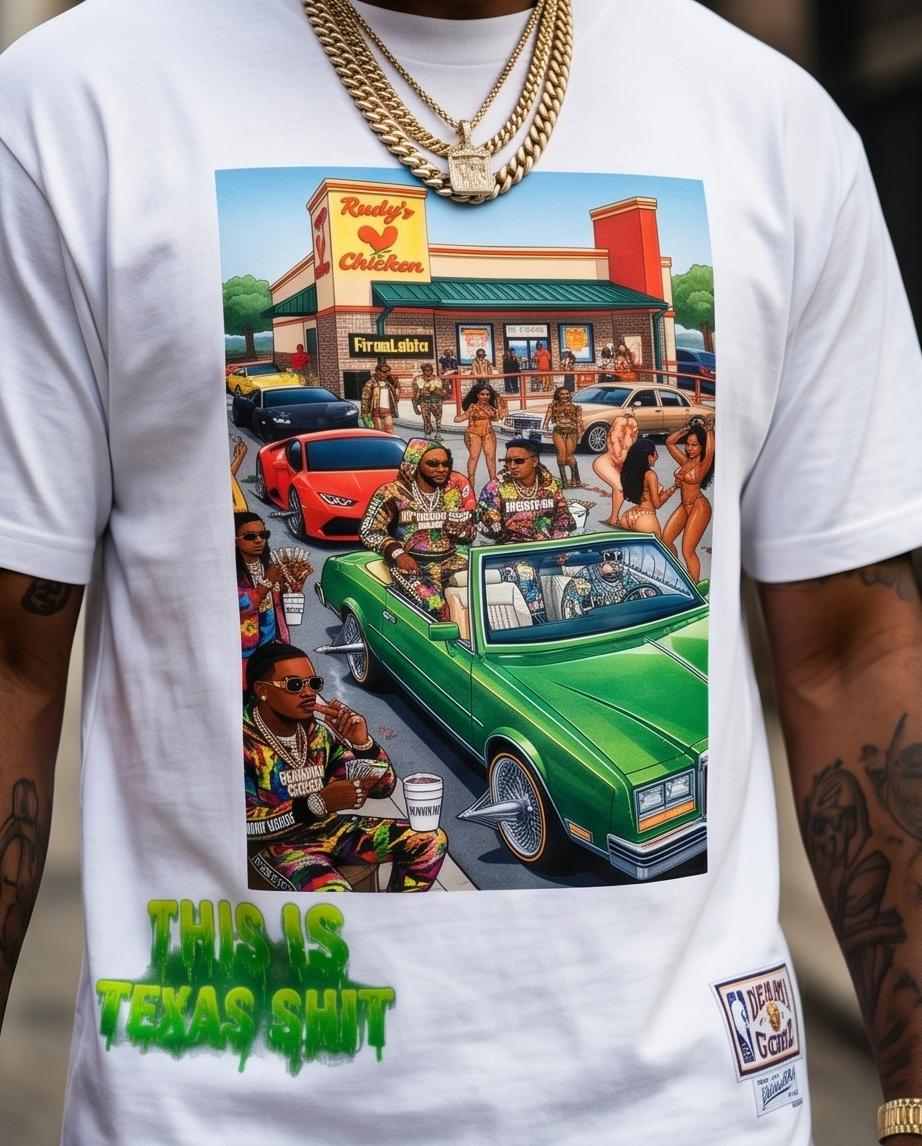 "Rudy’s Chicken" — One-of-a-Kind Heavyweight Tee | True-to-Size - Large • Southern Texas Style