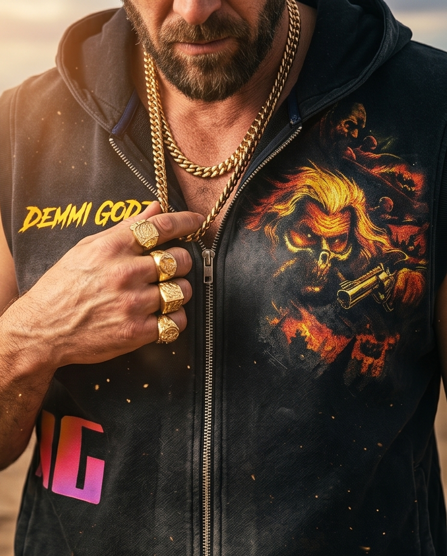 "Mad Max Swag" — Black Vintage Washed Oversized Zip-Up Hooded Tank Top (L)