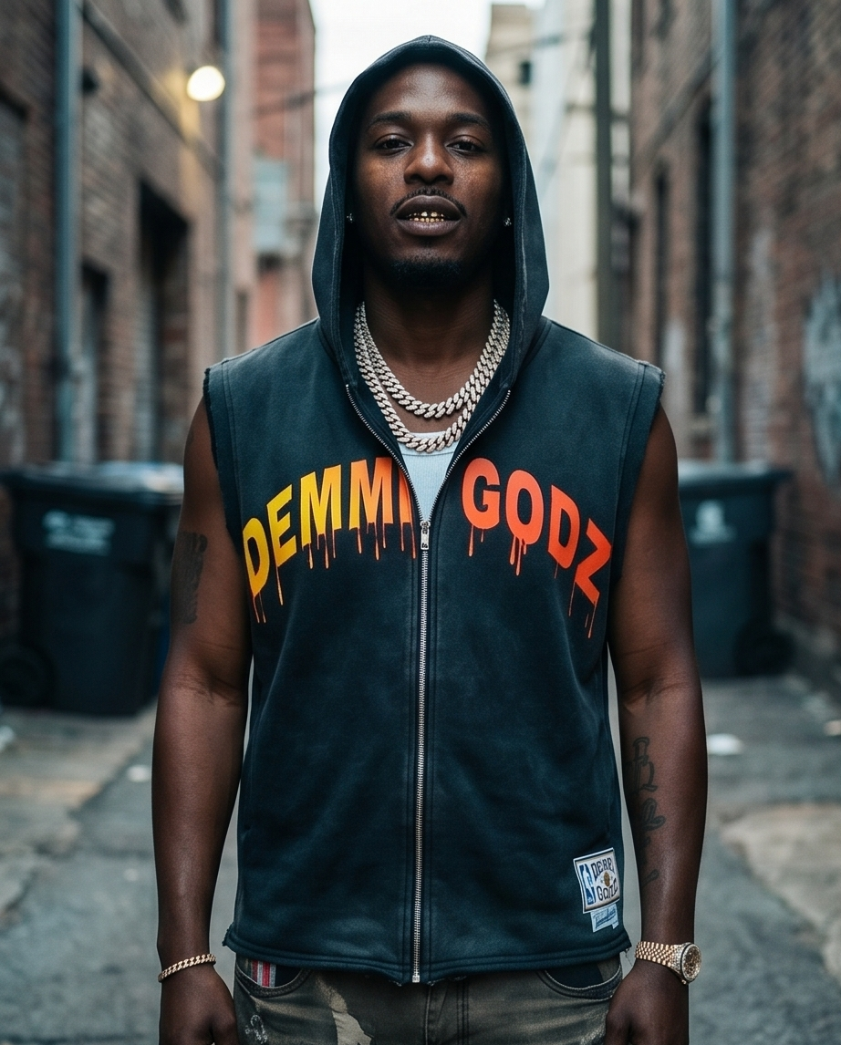 Vintage Washed Oversized Black Zip-Up Hooded Tank Top — XL — "The Dope Spot - Graphic Back"