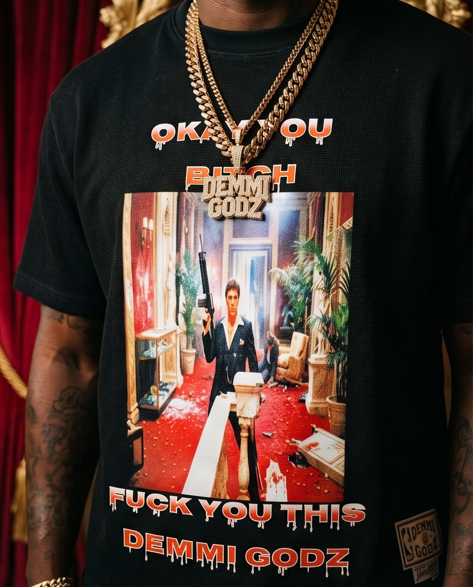 "Okay Tony" — One-of-a-Kind Heavyweight Waffle Knit Tee Oversized Large — Scarface Culture
