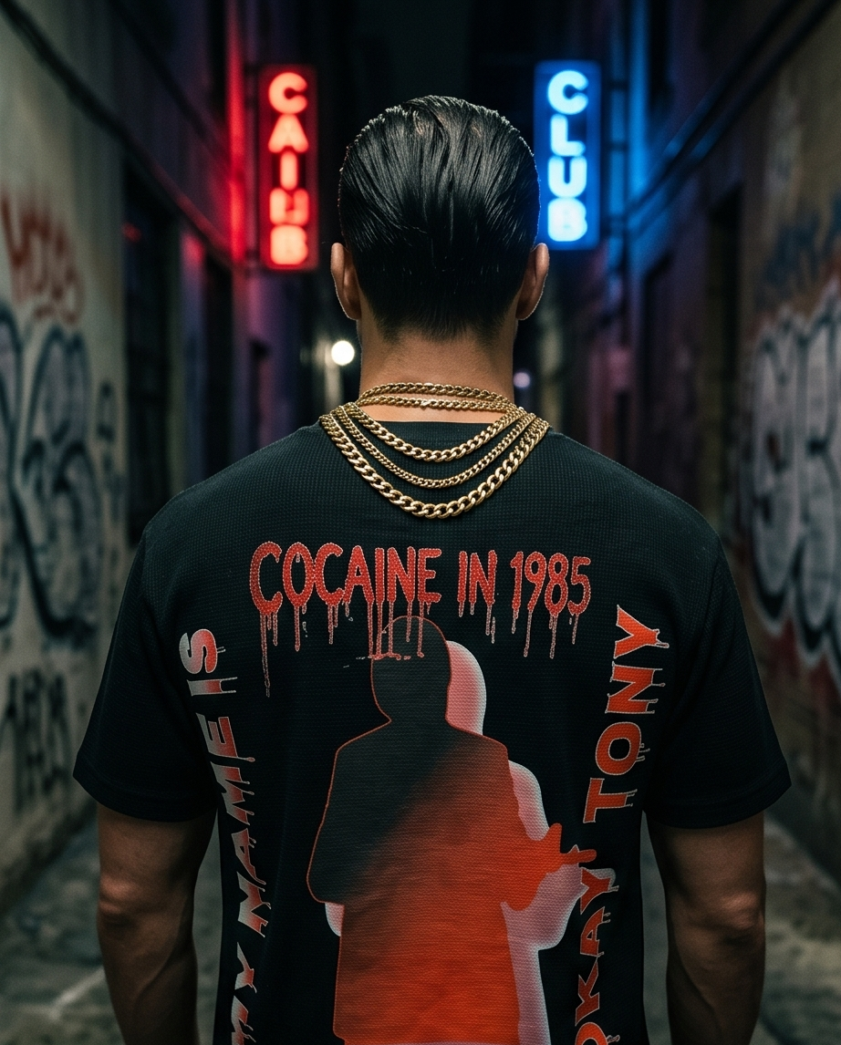 "Okay Tony" — One-of-a-Kind Heavyweight Waffle Knit Tee Oversized Large — Scarface Culture