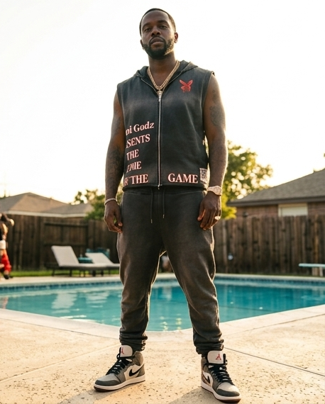 Vintage Washed Black Oversized Zip-Up Hooded Tank — Medium  “The Trap House” Graphic Back