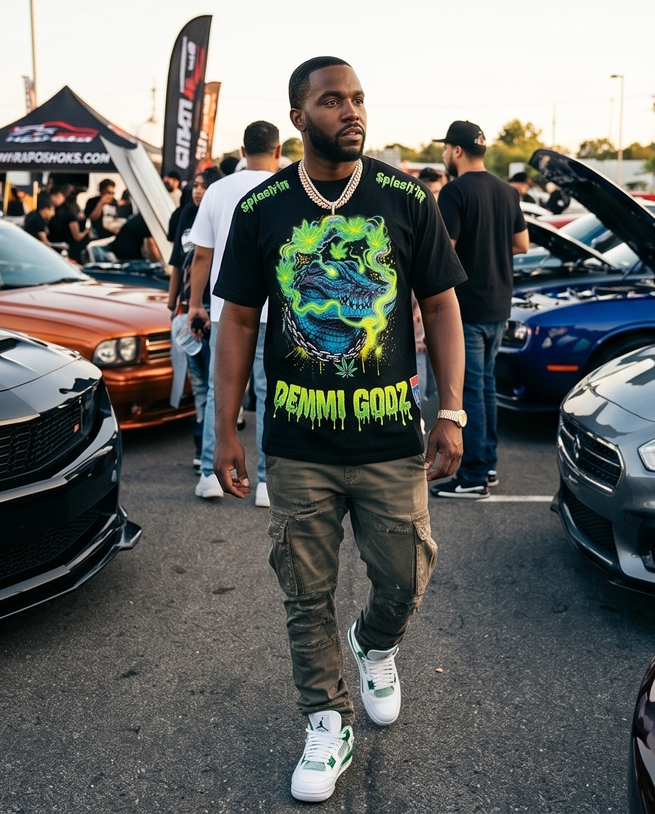 Neon Alligator — One-of-a-Kind XLarge Streetwear Tee | Heavy Cotton • Black • True-to-Size