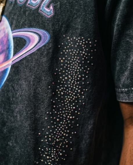 Purple Drank — Vintage Wash Black Rhinestone Tee (XL) — One‑of‑a‑Kind Streetwear