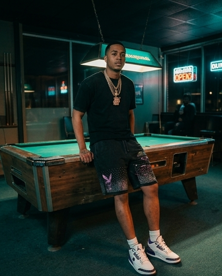 One-of-a-Kind Black Vintage Washed Streetwear Shorts — Large — "Purple Texas"