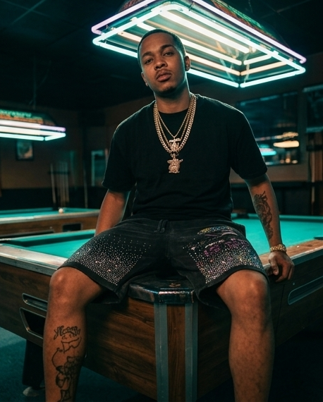 One-of-a-Kind Black Vintage Washed Streetwear Shorts — Large — "Purple Texas"