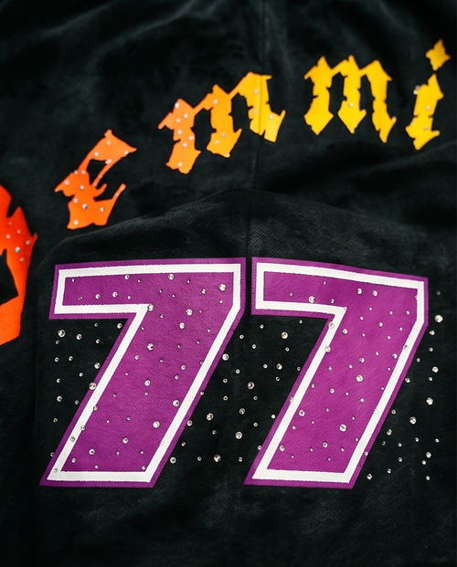 "Demmi Godz - 1977" Black Vintage Washed Rhinestone Shorts — Medium | One-of-a-Kind Streetwear