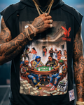 Hustlers Card Game — One‑of‑a‑Kind Oversized Black Sleeveless Hoodie (M) — Snow‑Washed
