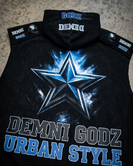 Black Snow-Washed Distressed Oversized -  XL Hoodie Tank — “Texas Cowboys” Streetwear