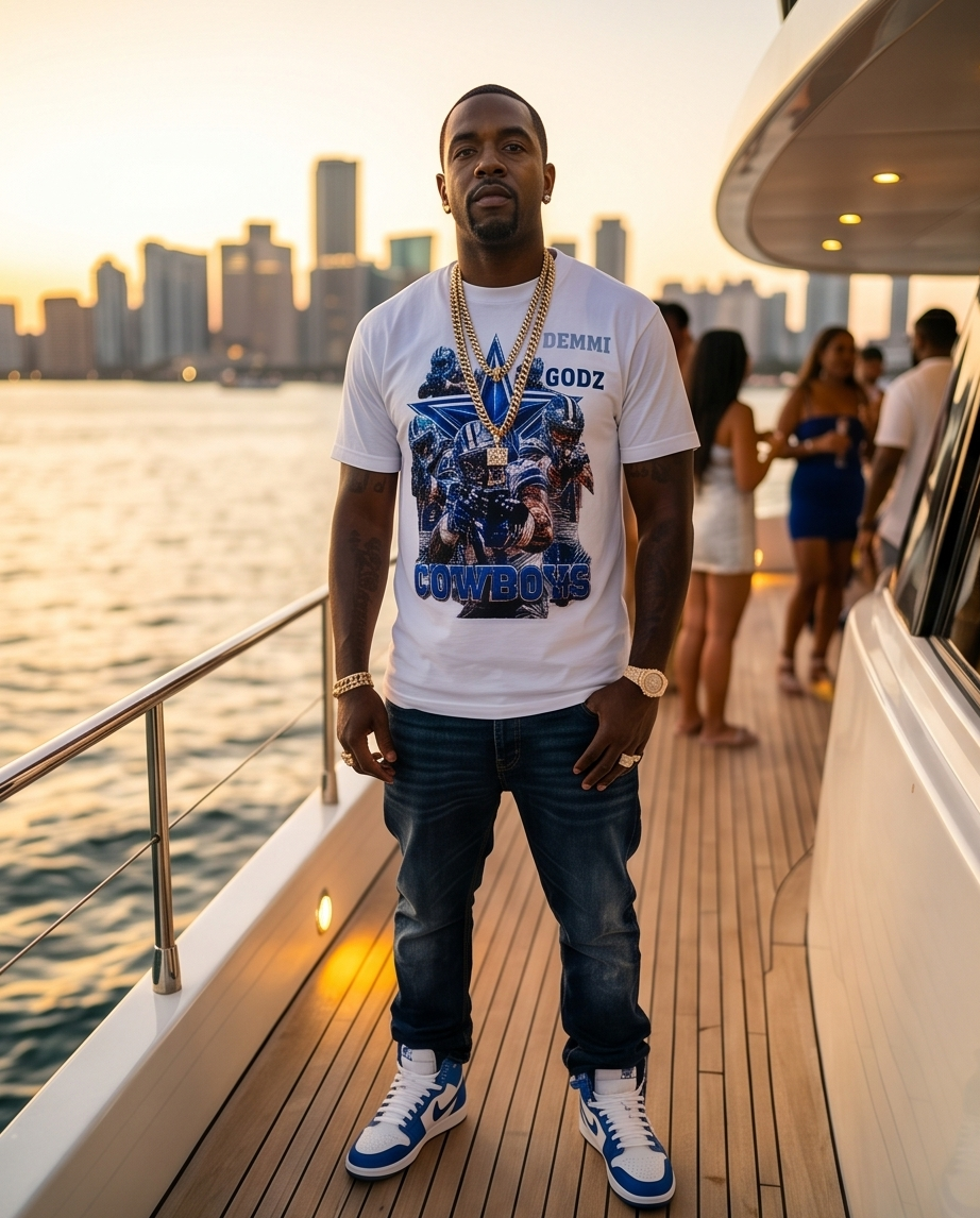 "Cowboys Army" — White Heavyweight Streetwear T‑Shirt (Large) — One‑of‑a‑Kind