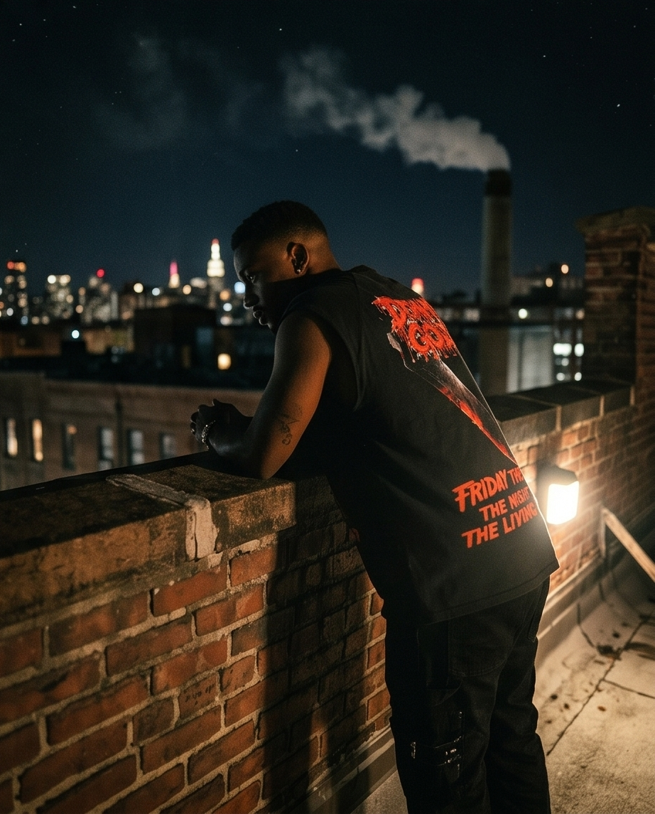 Black Snow Washed Men’s Cut-Off Shirt —  Oversized XLarge — “Slashing Demmi Godz”