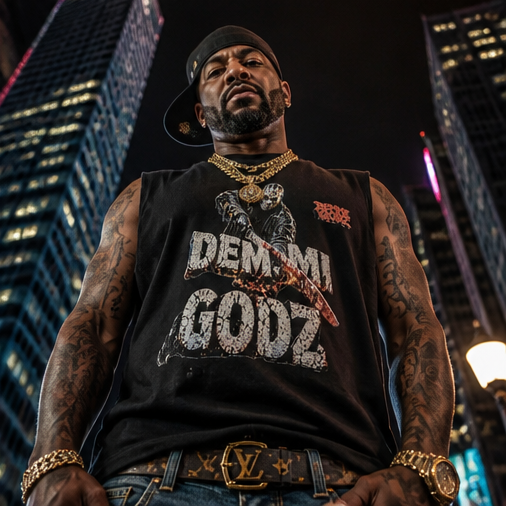 Black Snow Washed Men’s Cut-Off Shirt — Medium Oversized — One-of-a-Kind Streetwear “Slashing Demmi Godz”