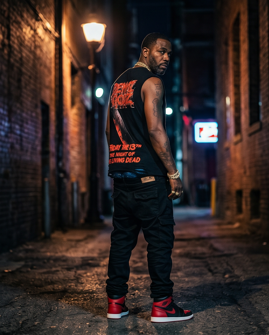 Black Snow Washed Men’s Cut-Off Shirt — Medium Oversized — One-of-a-Kind Streetwear “Slashing Demmi Godz”