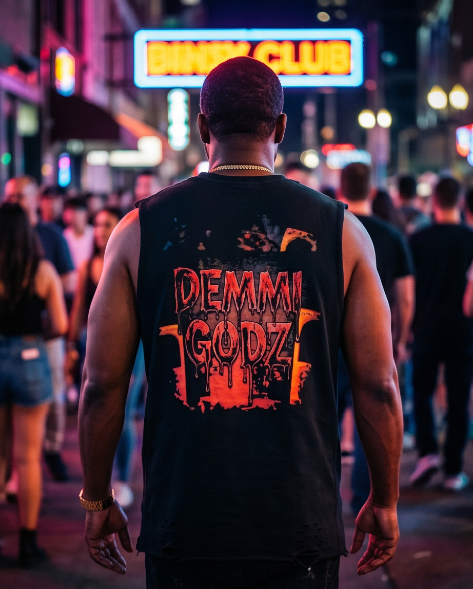 Black Oversized Snow-Washed Distressed Raw-Hem Tank — “Chucky’s Caddy” (Size M) — One-of-a-Kind