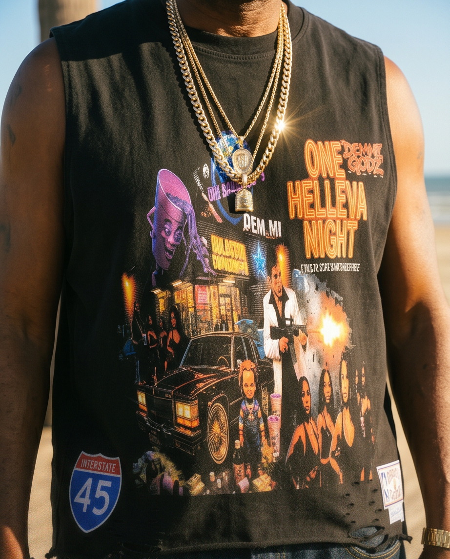 Black Snow Washed Oversized Tank — One Helleva Night (Medium) — Distressed Hem, Tattered Streetwear