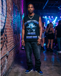"Chucky With The Cowboys" — One-of-a-Kind Black Snow-Washed Raw-Hem Tank (L)
