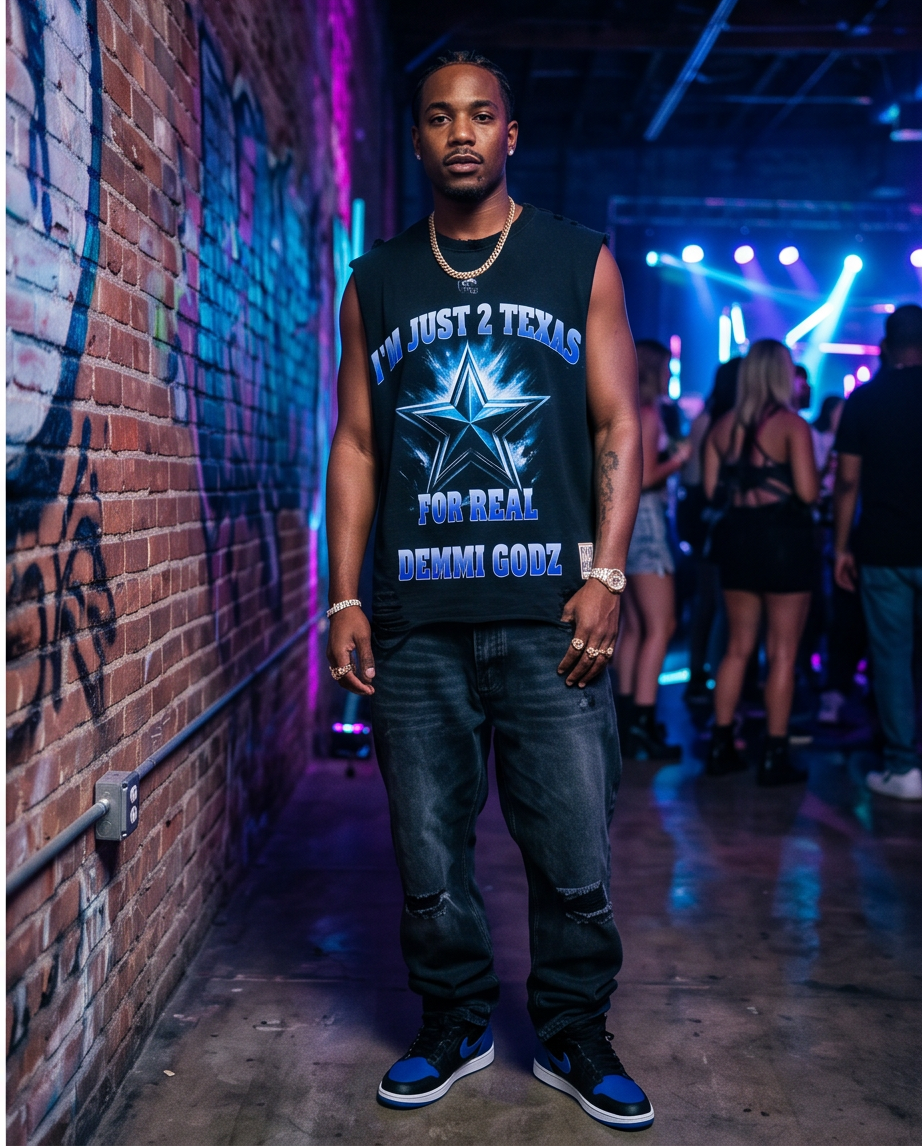 "Chucky With The Cowboys" — One-of-a-Kind Black Snow-Washed Raw-Hem Tank (L)