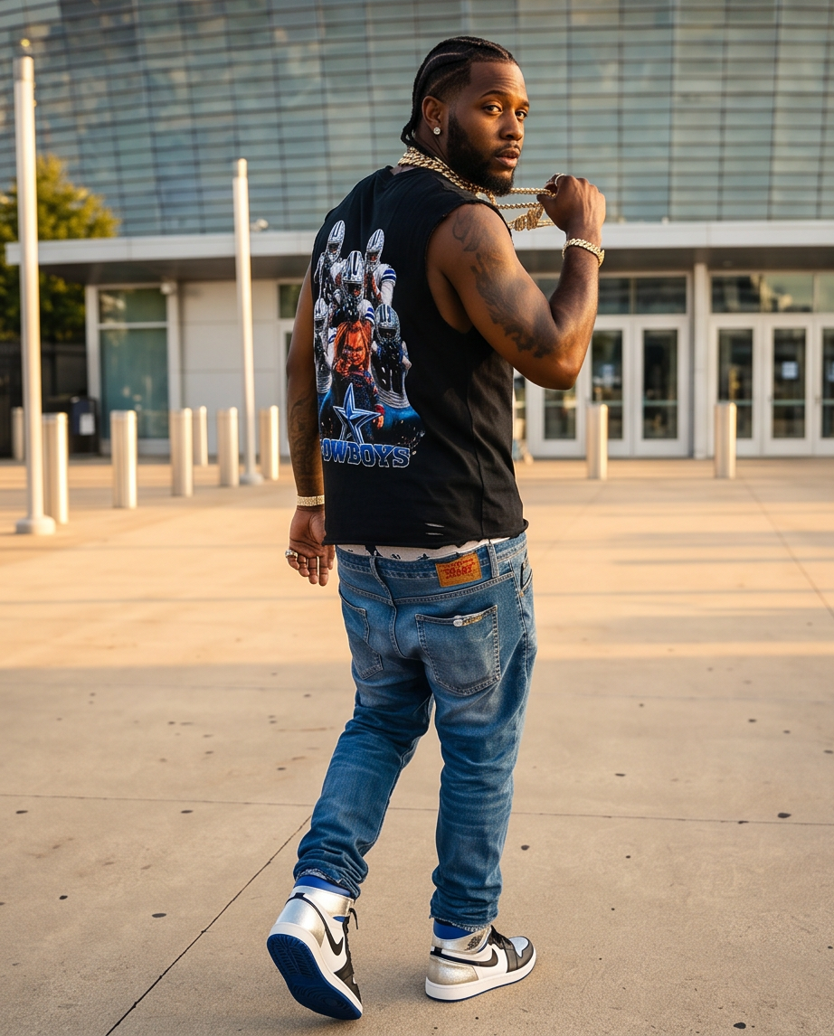 "Chucky With The Cowboys" — One-of-a-Kind Black Snow-Washed Raw-Hem Tank (L)