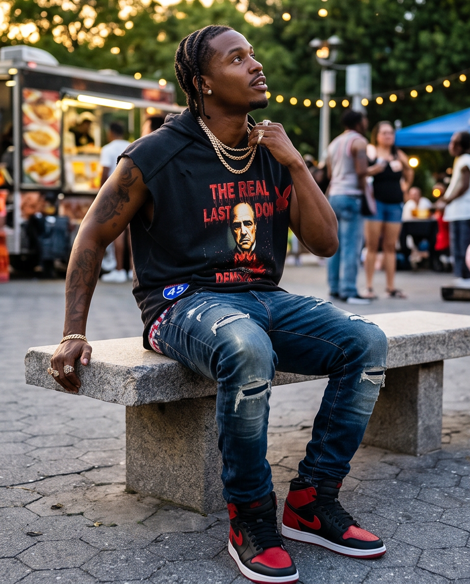 Black Snow Washed Cut-Off Hoodie Tank — Oversized Large Streetwear “The Real Last Don”