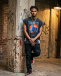 Black Snow Washed Cut-Off Tank Top — Oversized XL — “Texas Fury” One-of-a-Kind Streetwear