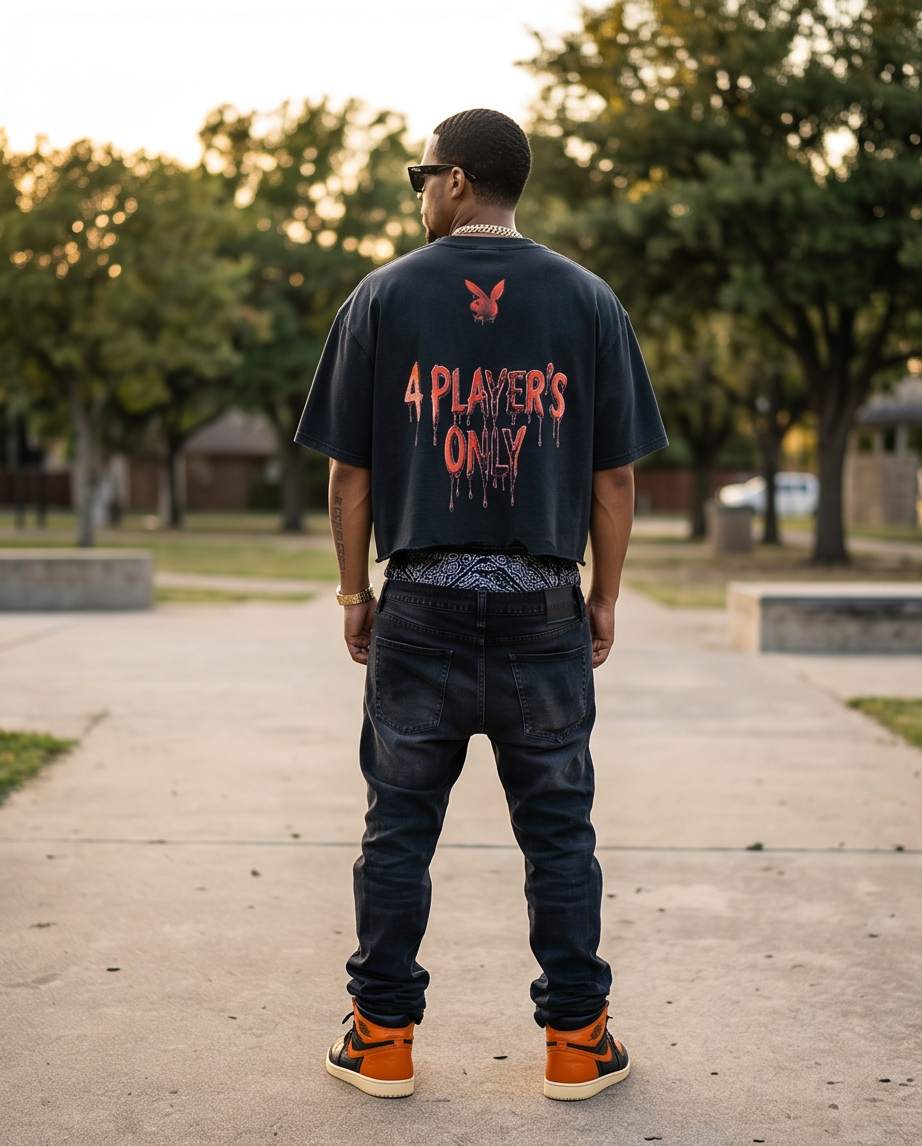 Snow-Washed “For Players Only” Men’s Crop Tee — Large (One-of-a-Kind)