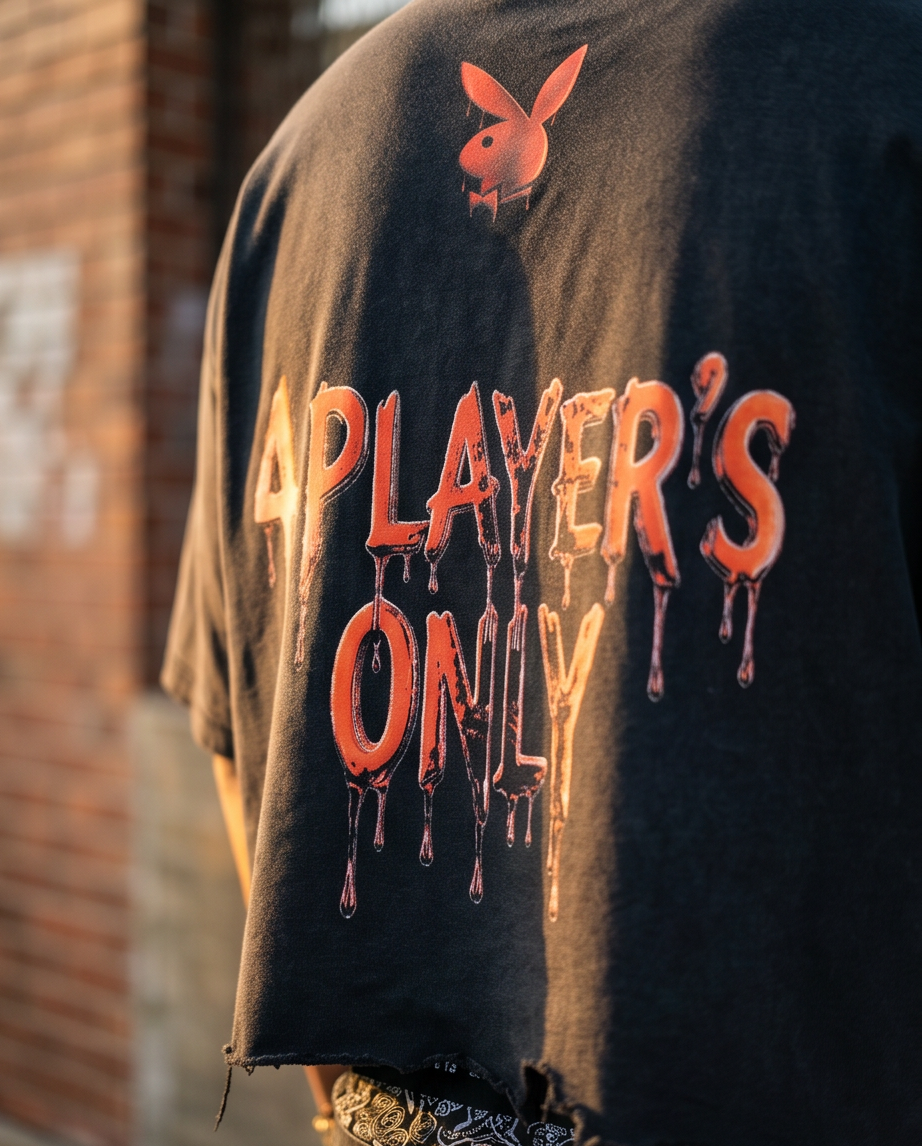 Snow-Washed “For Players Only” Men’s Crop Tee — Large (One-of-a-Kind)
