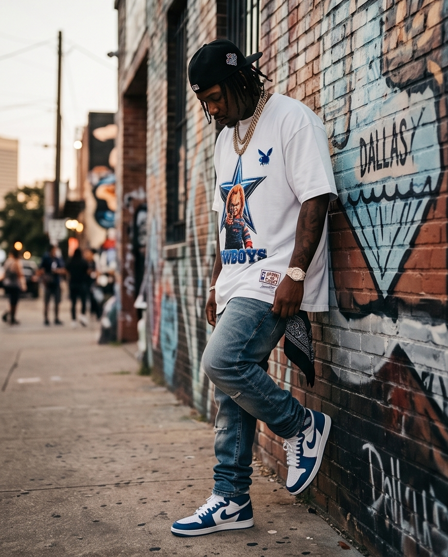 "Chucky The Cowboy" — White Heavyweight 7oz Streetwear T‑Shirt (XL) — One‑of‑a‑Kind Urban Tee