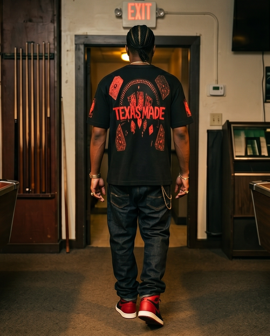 "Ace of Spades" — Black Mineral‑Washed Oversized Waffle Knit Tee (L) — One‑of‑a‑Kind Streetwear